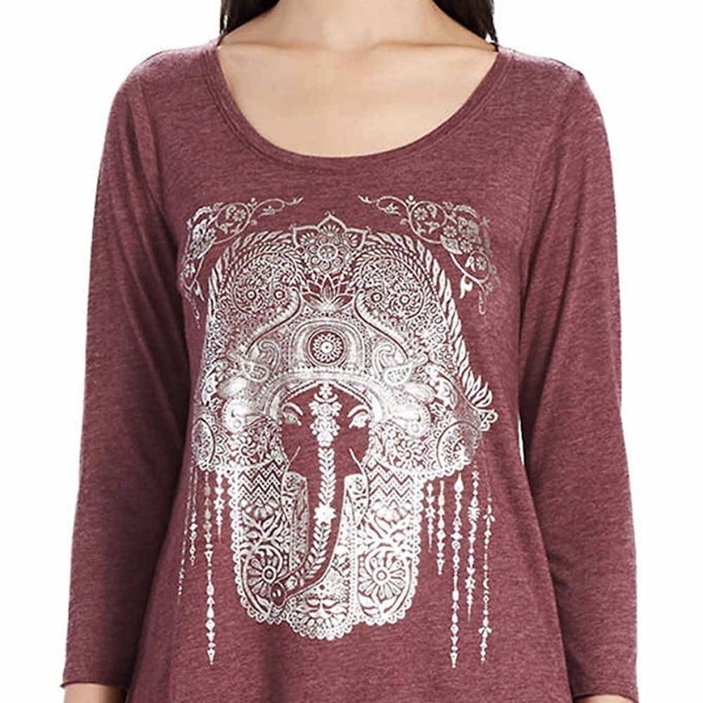Lucky Brand Womens 3/4 Sleeve Scoop Neck Graphic T